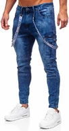 Spodnie męskie - Granatowe spodnie jeansowe bojówki męskie Denley TF095 - miniaturka - grafika 1