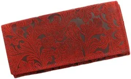 Portfel Damski Skórzany Wild Skóra Licowa Duży Z Suwakiem ,,KWIECISTY,, CZERWONY/CIEMNY 19,5 x 10 x 4 [cm] - Portfele - miniaturka - grafika 1