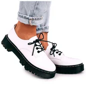 Półbuty damskie - Damskie Klasyczne Półbuty Oxfordy Na Platformie S.Barski HX62 Białe czarne - miniaturka - grafika 1