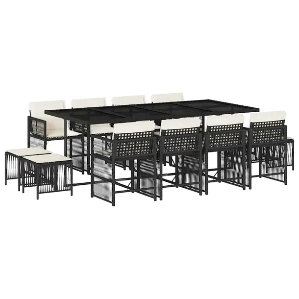 Zestaw Mebli Ogrodowych Rattan PE Czarny, Stół 220x106x73 cm, 8x Krzesła