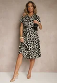 Sukienki - Beżowo-Czarna Koszulowa Sukienka z Bawełny w Panterkowy Print Iffiera - miniaturka - grafika 1