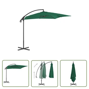 The Living Store Parasol wiszący ze stalowym słupkiem - 250x250 cm - zielony - Parasol Wiszący - Parasole ogrodowe - miniaturka - grafika 1