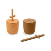 Kubki dla dzieci - Zestaw 2 musztardowych kubków ze słomką 0,12 l Wally – Done by Deer - miniaturka - grafika 1