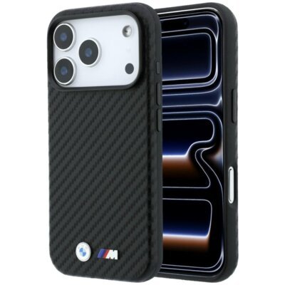 Etui BMW M Carbon Metal Logo MagSafe do Apple iPhone 18 Pro/17 Pro Czarny