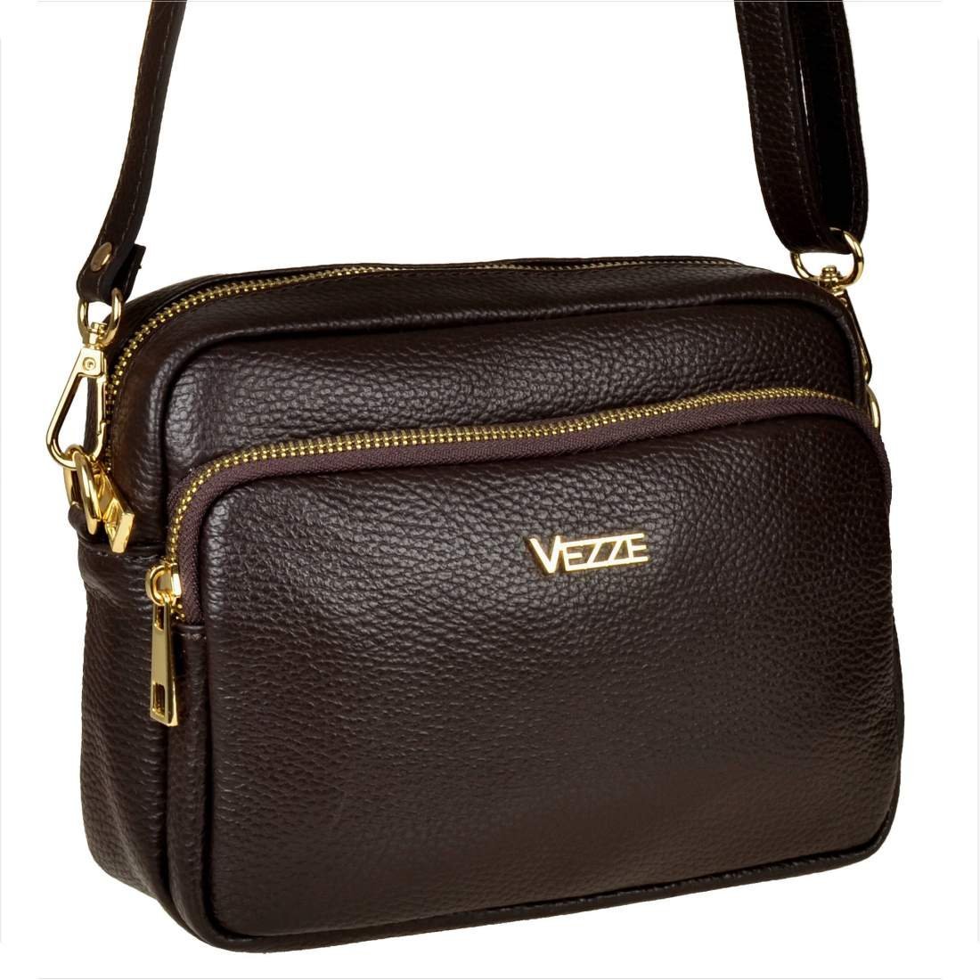 VEZZE włoska skórzana torebka brąz czekolada złote okucia
