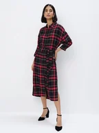 Sukienki - Mohito - Wiskozowa sukienka midi w kratę - granatowy - miniaturka - grafika 1