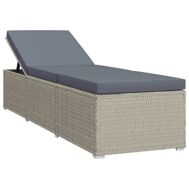 Leżak z polirattanu szary 195 x 60 x 31 cm z regulowanym oparciem
