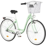 Rower miejski INDIANA Moena A3B 28 cali damski Miętowo-biały + Koszyk na rower VÖGEL VKS-102WH Stalowy