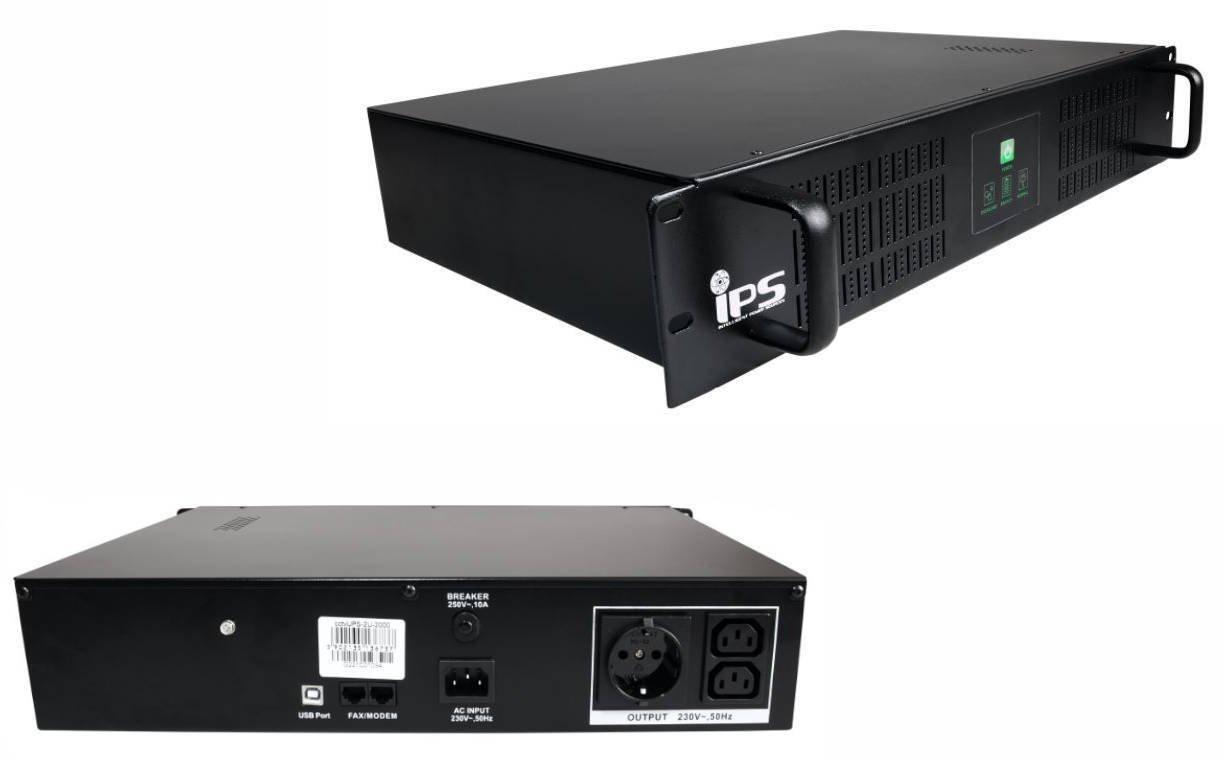UPS IPS CCTVups-2U-2000: UPS RACK 2U 2000VA/1200W 2x9Ah, Schuko+IEC , USB