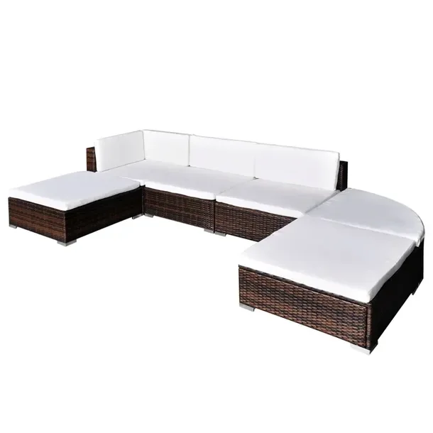 Rattanowy zestaw mebli ogrodowych brązowy z kremowymi poduszkami 695x695x5