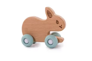BO JUNGLE BO JUNGLE DREWNANY KRÓLIK NA KÓŁKACH BLUE B910220 - Zabawki interaktywne dla dzieci - miniaturka - grafika 1