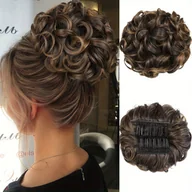 Pozostałe akcesoria fryzjerskie - TEMU Eleganckie Ciemnobrązowe Przedłużanie Włosów na Klipsy w Stylu "Messy Bun" dla Kobiet - 2szt. Objętościowe Kręcone Kucyki, Termoodporne - miniaturka - grafika 1