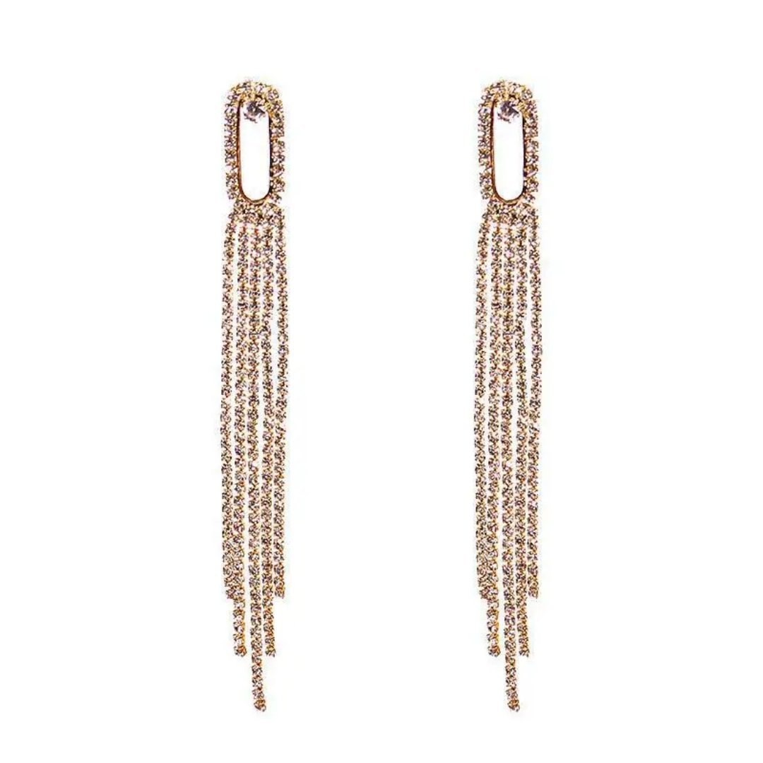 Kolczyki wiszące złote długie cyrkoniowe frędzle