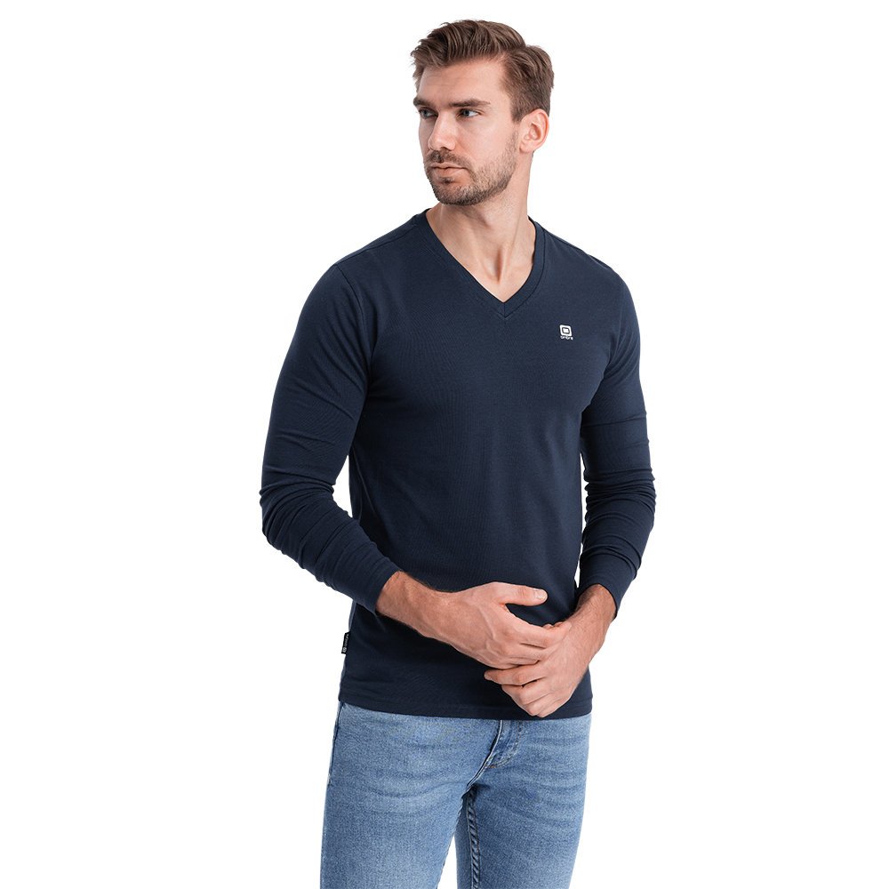 Longsleeve męski V-NECK granatowy V2 OM-LSCL-0110 S