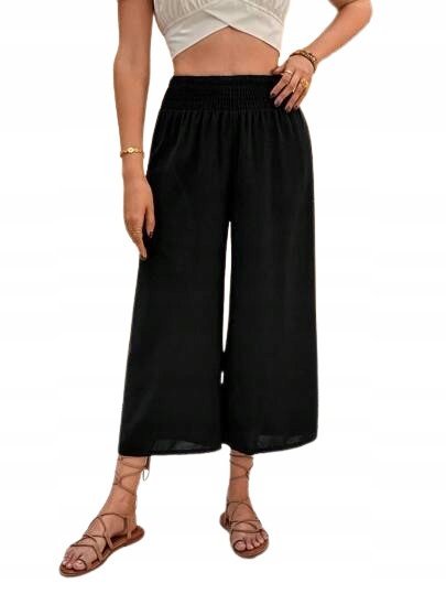 SHEIN PETITE CZARNE SPODNIE PALAZZO NA GUMIE LEKKIE S 1HA