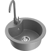 Zlewozmywaki z baterią - Mexen Diego zlewozmywak granitowy 1-komorowy z baterią kuchenną Telma, szary - miniaturka - grafika 1