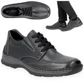 Botki męskie - Półbuty skórzane Męskie RIEKER Wygodne Trzewiki Czarne Sznurowane 43 - miniaturka - grafika 1