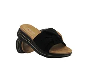 Klapki i japonki damskie - Klapki damskie ze skóry ekologicznej czarne Marco Tozzi 2-27501-44 - miniaturka - grafika 1