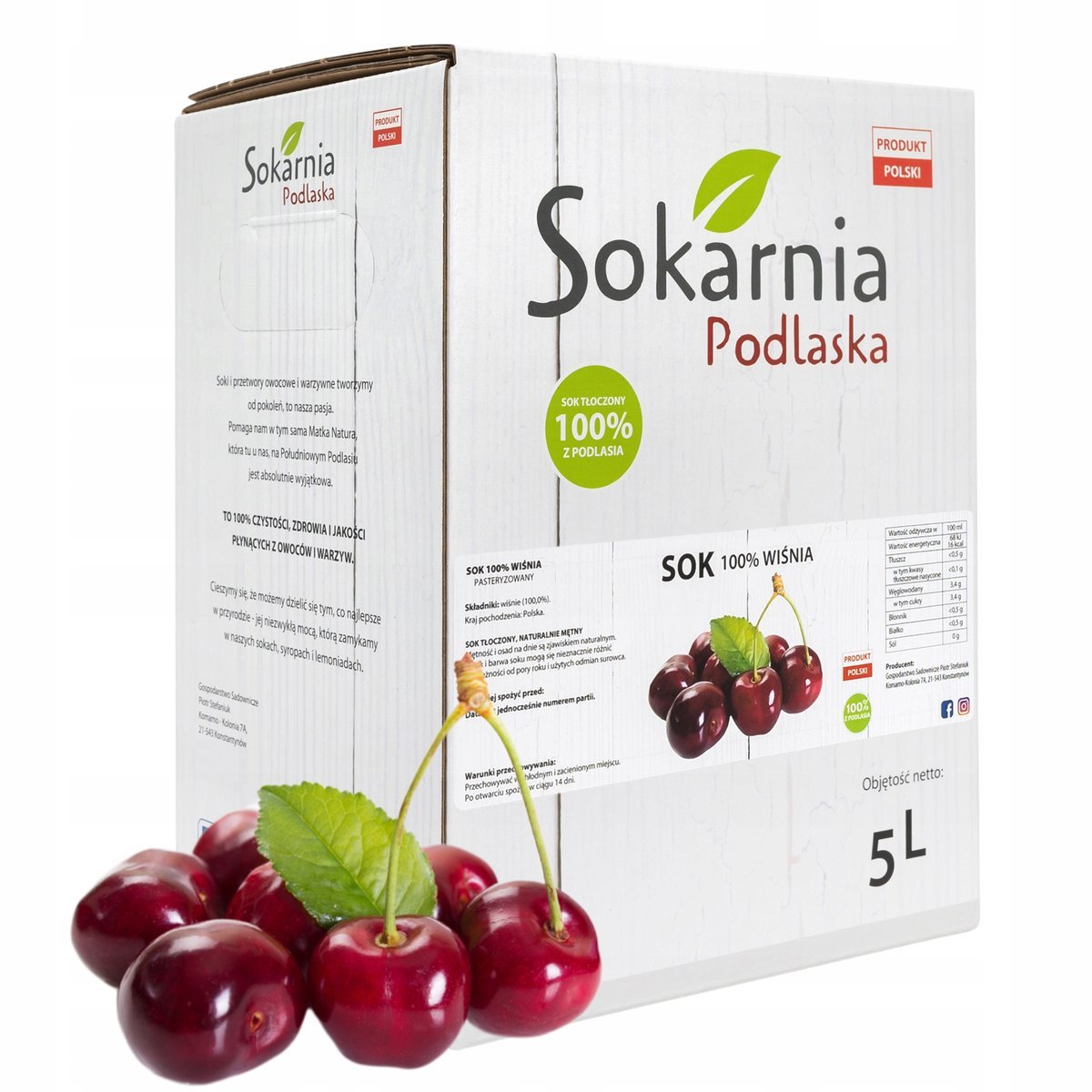 SOK Z WIŚNI TŁOCZONY WIŚNIOWY 5L 100% Świeży Zdrowy Na Sen Serce Bez Cukru