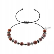 Bransoletki - Bransoletka różaniec Legno drewno egzotyczne hematyt dziesiątek z krzyżem - miniaturka - grafika 1