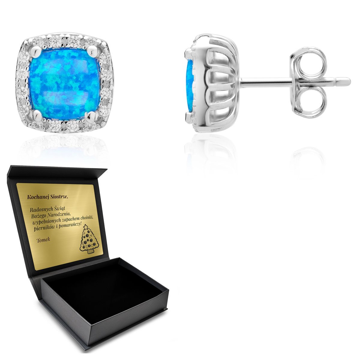 Kolczyki Srebrne Z Cyrkoniami Delikatne Subtelne Cudowne Pudełko Z Grawerem