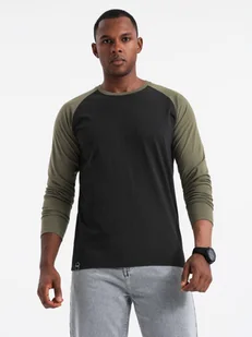 Męski longsleeve z raglanowymi kontrastowymi rękawami czarno-oliwkowy V3 OM-LSCL-0105 M - Koszulki męskie - miniaturka - grafika 1