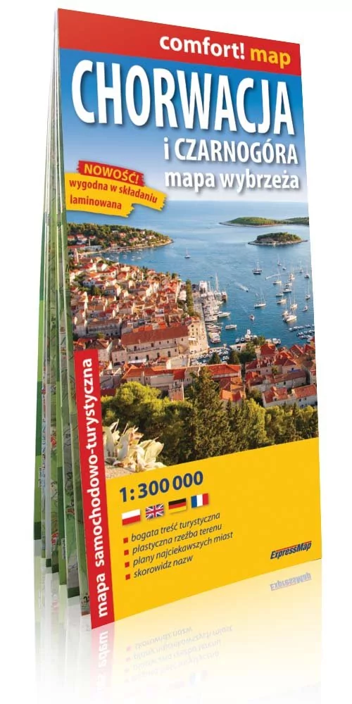 ExpressMap praca zbiorowa comfort! map Chorwacja i Czarnogóra. Mapa wybrzeża. Laminowana mapa samochodowo-turystyczna 1:300 000