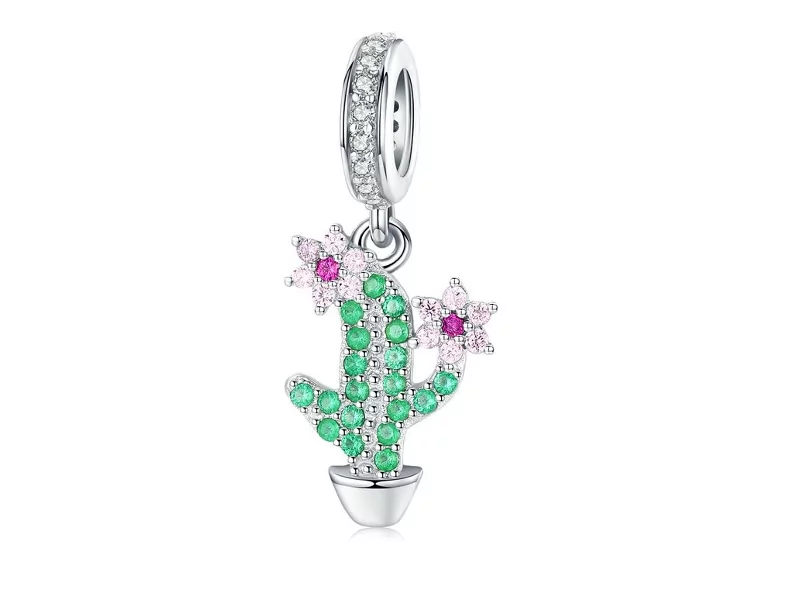 Pandora Valerio.pl Rodowany srebrny wiszący charms do kaktus cactus cyrkonie srebro 925 CHARM194 CHARM194