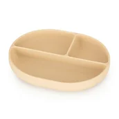 Miseczki i talerzyki dla dzieci - Talerzyk silikonowy z przegródkami owalny beżowy 6m+ PETITE&MARS - miniaturka - grafika 1
