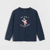 Koszulki dla chłopców - Reserved - Świąteczny longsleeve oversize - Niebieski - miniaturka - grafika 1