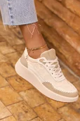Półbuty damskie - Beżowe sneakersy damskie na platformie haftowane buty sportowe sznurowane Casu M24X1-BE-NO - miniaturka - grafika 1