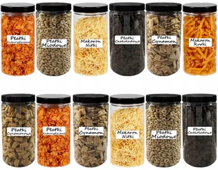 POJEMNIK PLASTIKOWY SŁOIK MAKARON 1,25L 12 SZTUK +ETYKIETY - Pojemniki kuchenne - miniaturka - grafika 1