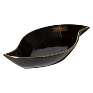Tace i patery - Czarna patera ceramiczna z nadrukiem złotej ważki - miniaturka - grafika 1