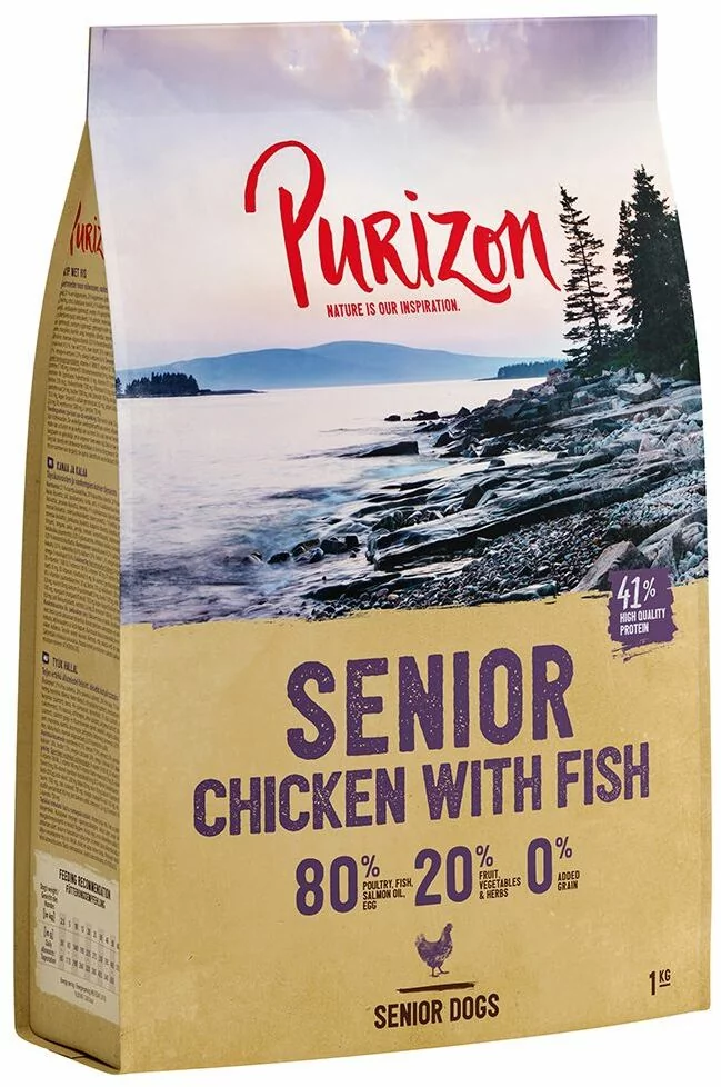Purizon PEŁNOWARTOŚCIOWA RECEPTURA: Senior, kurczak i ryba, bez zbóż - 4 x 1 kg