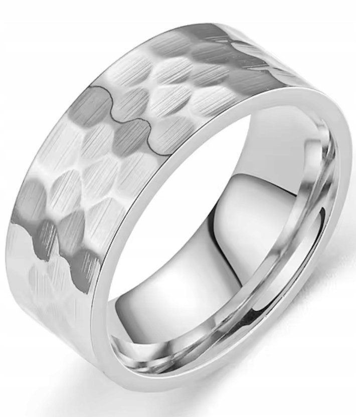 Srebrny Pierścionek Młotkowana Faktura Hammered Rings Stal Chirurgiczna