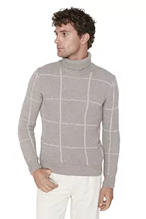 Trendyol Męska bluza z golfem w kratę slim sweter, kolor norek, L, Kolor norek, L - Swetry męskie - miniaturka - grafika 1