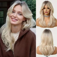 Pozostałe akcesoria fryzjerskie - TEMU 22" Elegancka Peruka Ombre Blond - 150% Gęstość, Długie Proste Włosy z Warstwowymi Grzywkami, Czapeczka dla Kobiet i Mężczyzn, Bal Maskowy, - miniaturka - grafika 1
