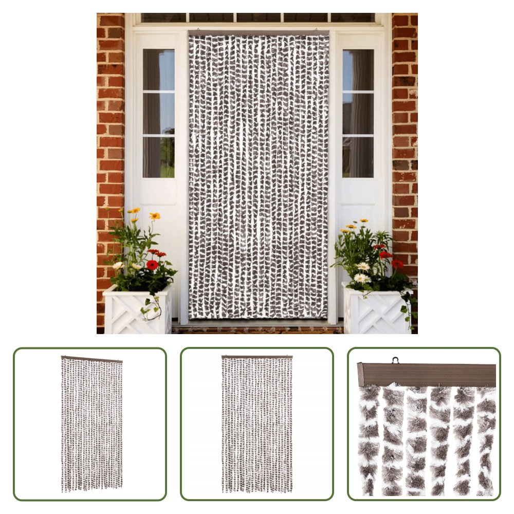 The Living Store Zasłona przeciw owadom szenilowa taupe i biała 100x220 cm