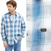 Koszule męskie - Lee WORKER SHIRT 2.0 Indigo LUŹNA BAWEŁNIANA KOSZULA W KRATĘ RELAXED FIT M - miniaturka - grafika 1