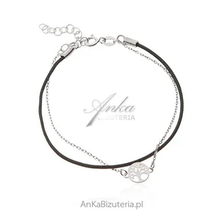 ankabizuteria.pl Bransoletka srebrna na czarnym sznureczku z drzewkie - Bransoletki - miniaturka - grafika 1