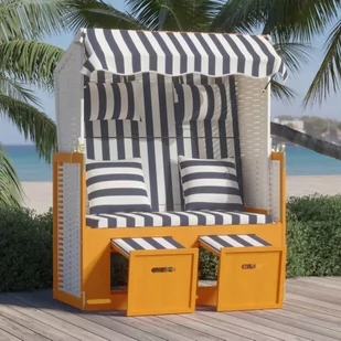 Lumarko Kosz plażowy z poduszkami, rattan PE i drewno, biało-niebieski - Meble ogrodowe - miniaturka - grafika 1