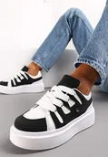 Sneakersy damskie - Biało-Czarne Sneakersy na Grubej Podeszwie przed Kostkę Alisis - miniaturka - grafika 1