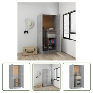 The Living Store Szafa betonowa szara 82,5x51,5x180 cm materiał drewnopochodny - Szafy - miniaturka - grafika 1