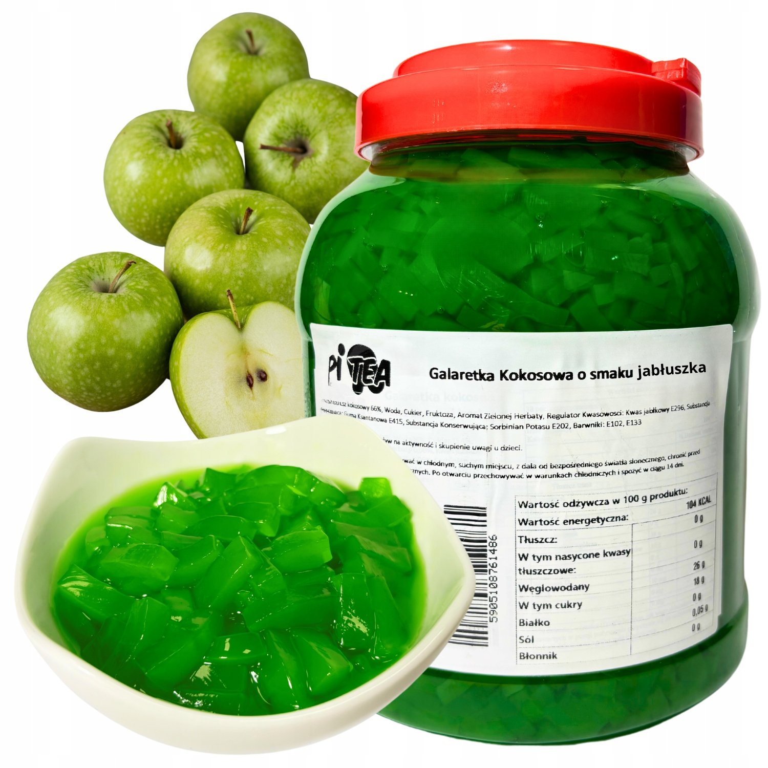 Jelly Nata de Coco żelki galaretki do bubble tea 3,8 kg Zielone Jabłko