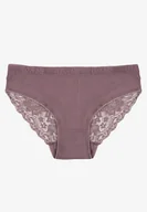 Majtki damskie - Ciemnofioletowe Bawełniane Majtki Figi z Prążkowanej Tkaniny z Koronką Erqelia - Renee - miniaturka - grafika 1