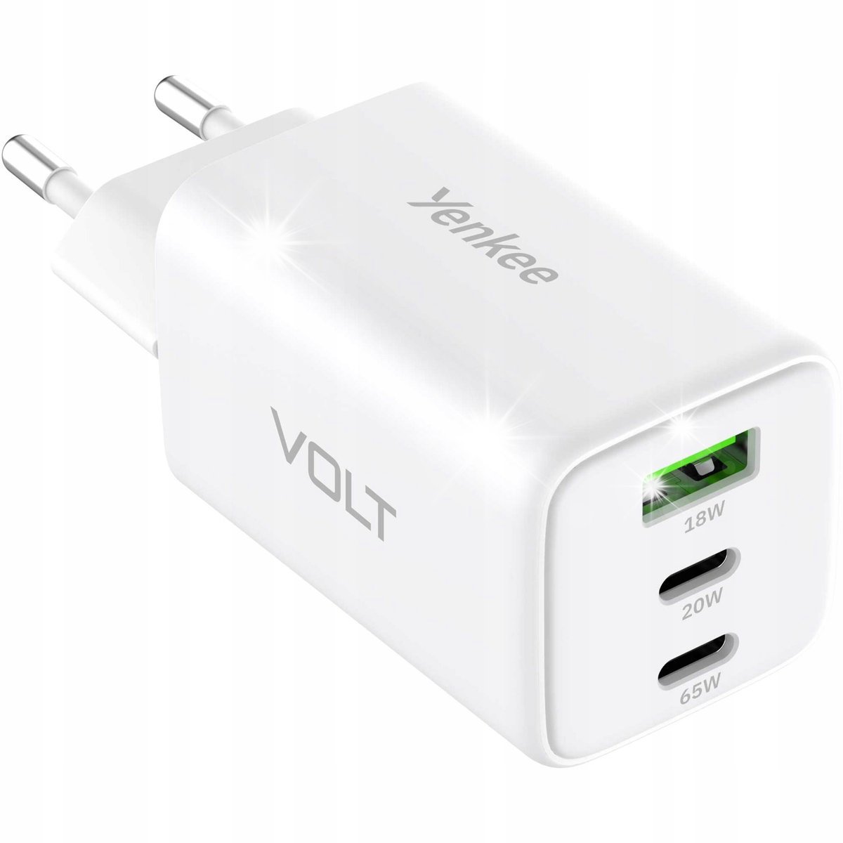 SZYBKA Ładowarka sieciowa zasilacz YENKEE GaN VOLT 2x USB-C +USB 65W 3A PD
