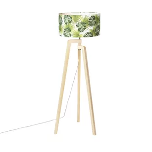 QAZQA Lampa podłogowa trójnóg drewno klosz liść 50cm - Puros - Lampy stojące - miniaturka - grafika 1