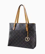 Torebki damskie - PUCCINI Brązowa logowana shopperka z ozdobnymi kieszeniami i brelokiem - miniaturka - grafika 1