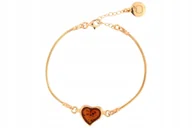 Bransoletki - Bransoletka srebrna pozłacana z bursztynowym koniakowym sercem - regulowana - miniaturka - grafika 1