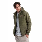 Kurtki męskie - Pikowana męska kurtka z kapturem dzianinowymi rękawami oliwkowa V4 C635 XXL - miniaturka - grafika 1